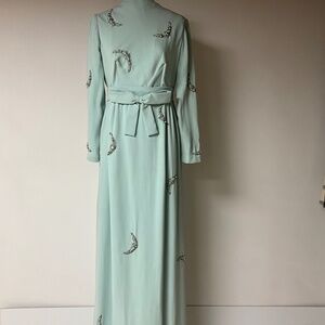 Vintage Jean Allen London Beaded Maxi Dress, Long Sleeve, size 16/40